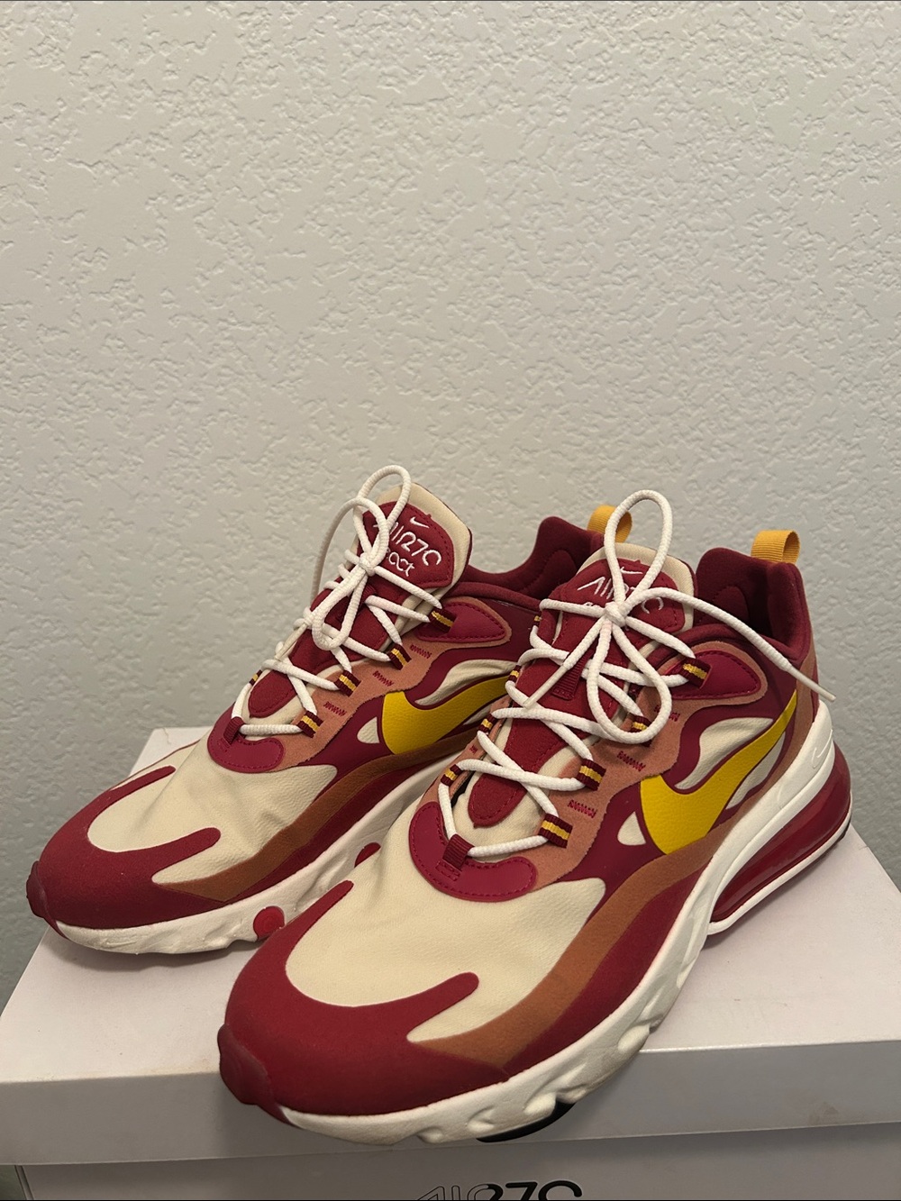 Nike Air Max 270 React - Burgundy, Yellow, Cream